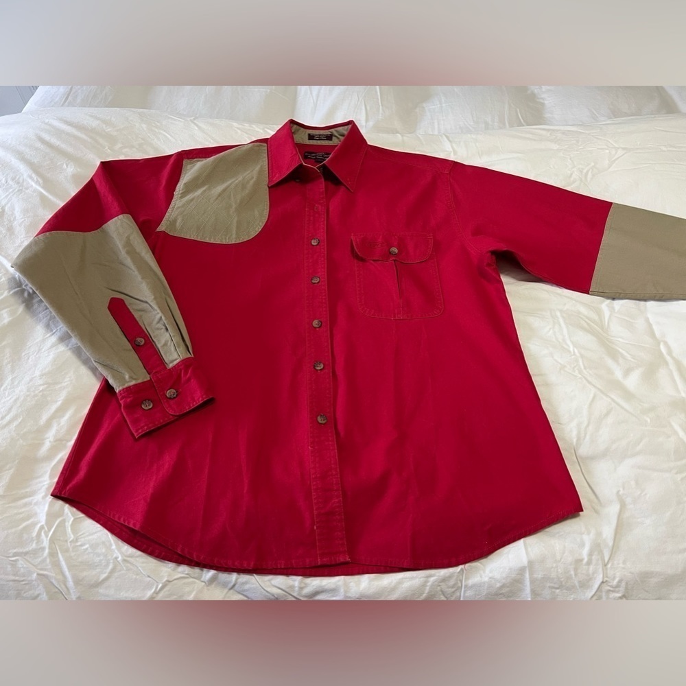 Boyt Harness Company Womens L Hunting Shirt Long Sleeve Red Tan Shoulder Guard